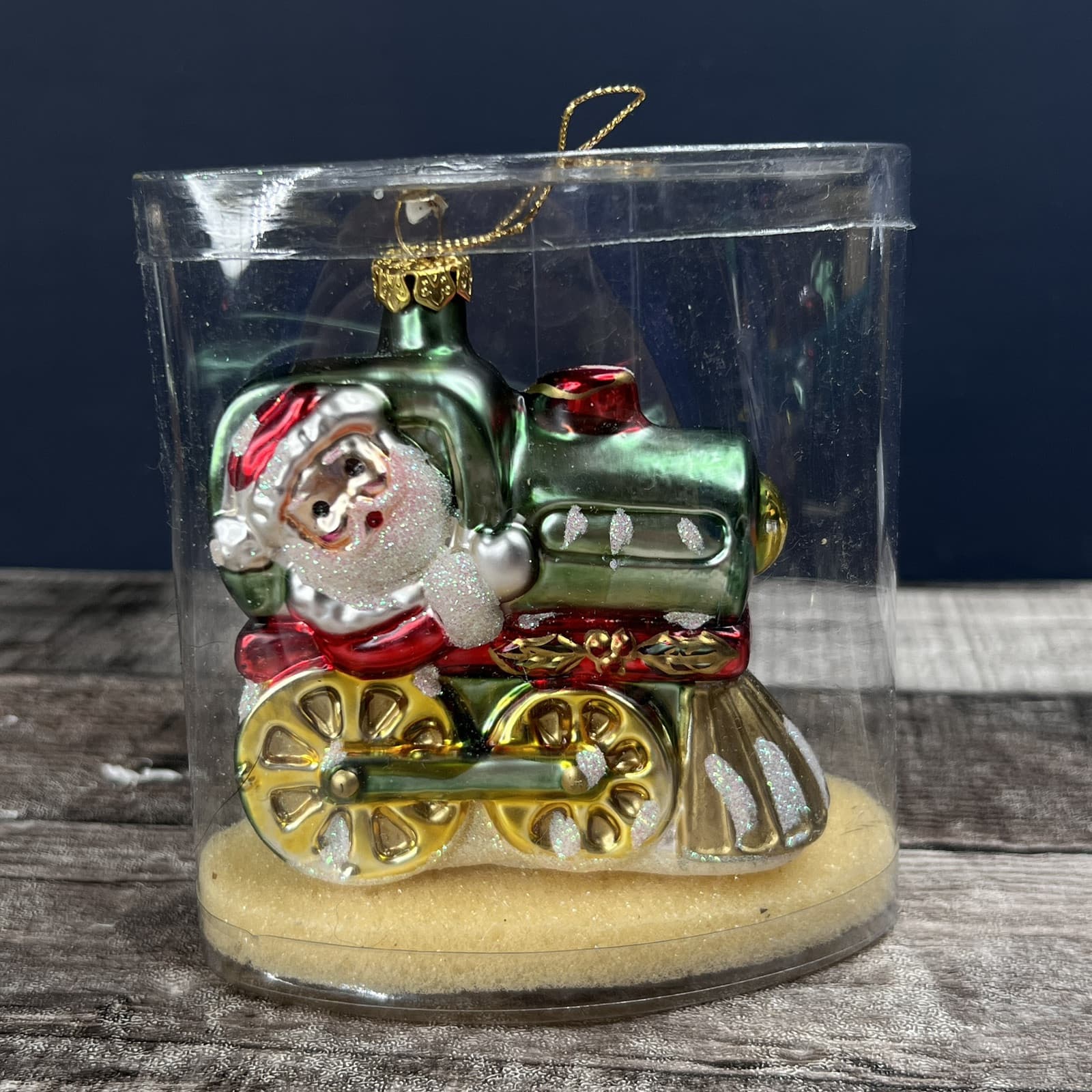 Glass By Peschka "Santa The Train Conductor" Christmas Ornament