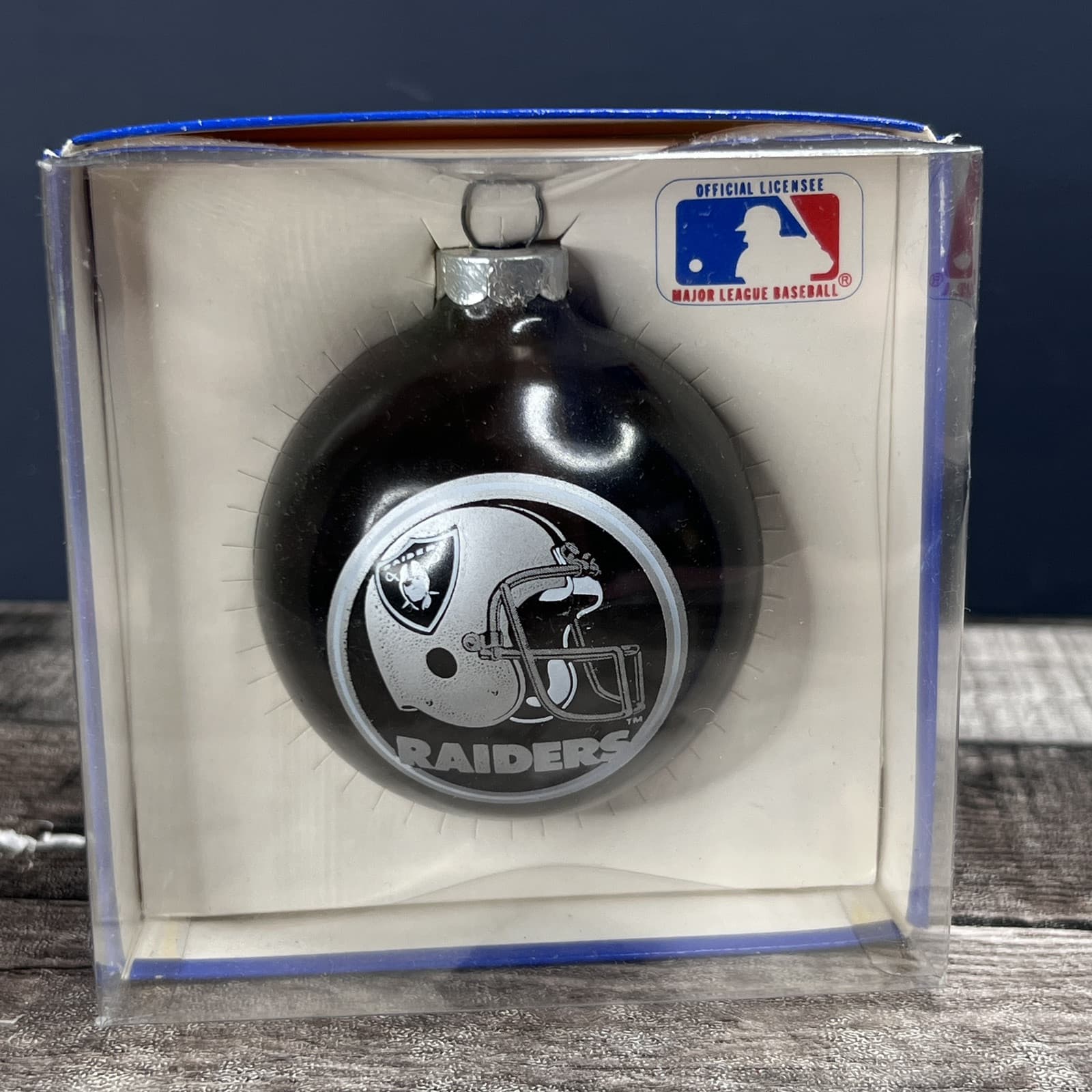 NFL Oakland Raiders Sports Collectors Glass Christmas Ornament in Original Box