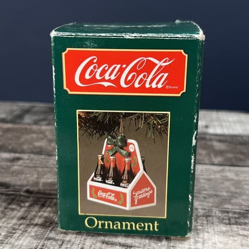 1989 COCA-COLA 6-PACK BOTTLES GREEN BOW CARTON CHRISTMAS ORNAMENT SUNDBLOM 38004