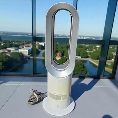 Dyson AM09 Hot + Cool Jet Focus Oscillating Fan Heater Works White Silver