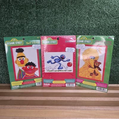 Vtg Janlynn Sesame Street Cross Stitch Kits x3 Big Bird, Grover, Bert & Ernie 97