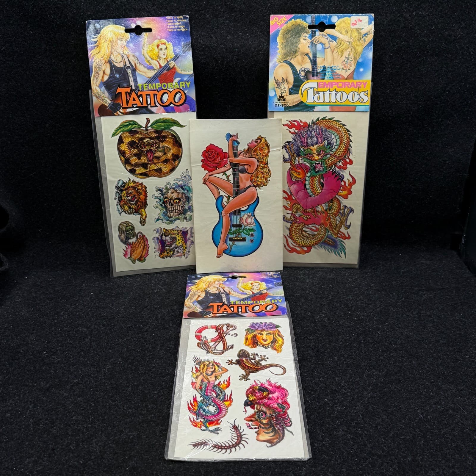 Mixed Lot Of 90s Vintage Temporary Removable Tattoos DRAGON LION GIRL MERMAID