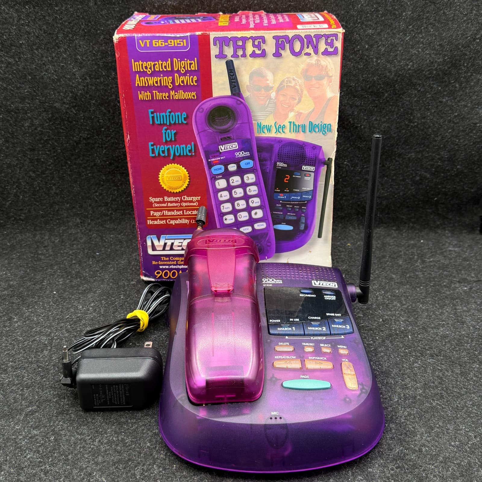 VTech VT 9122 Translucent Purple cordless phone Y2K 90s vintage - AS-IS