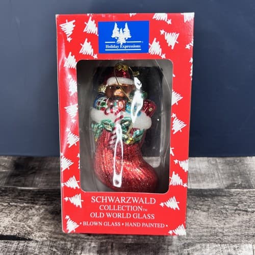 NIB SCHWARZWALD COLLECTION TEDDY BEAR - BLOWN GLASS HAND PAINTED OLD WORLD GLASS