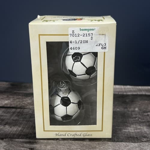 Designer Studio Hand Crafted Glass Ornaments Pack Small Soccer Set Of 2