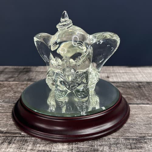 Disney ARRIBAS BROS Crystal DUMBO ELEPHANT on Wood Base with Mirror