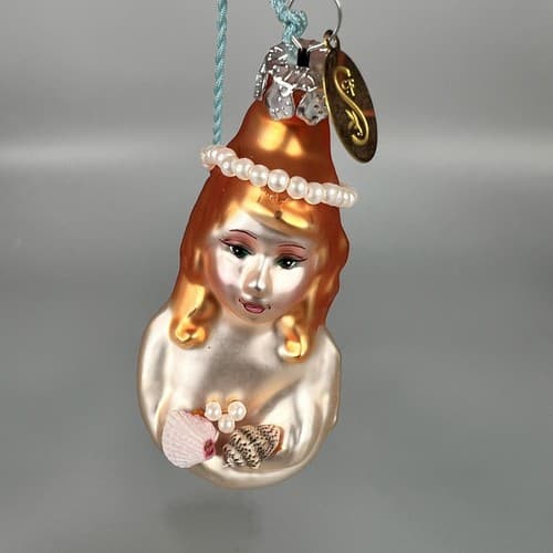 Vintage SCF Mermaid faux Pearls Hanging Ornament with Gold Charm