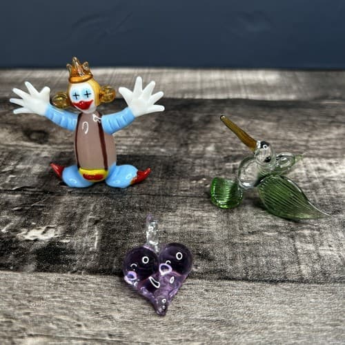 Blown Art Glass Mini Clown Hanging Humming Bird Purple Heart Creations in Glass