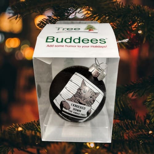 Tree Buddees Hilarious Cat Mugshot Knocked Down The Xmas Tree Funny Ornaments