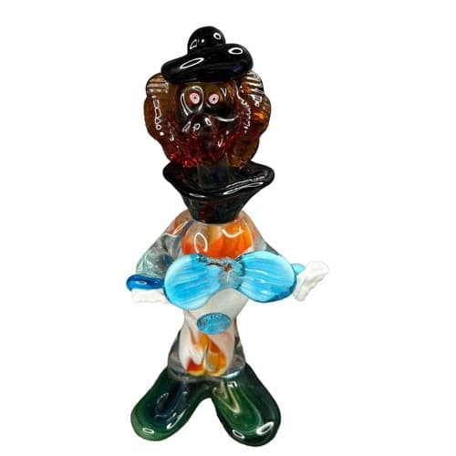 Vintage Murano 10.5" Hand Blown Glass Creepy Clown Figurine MCM
