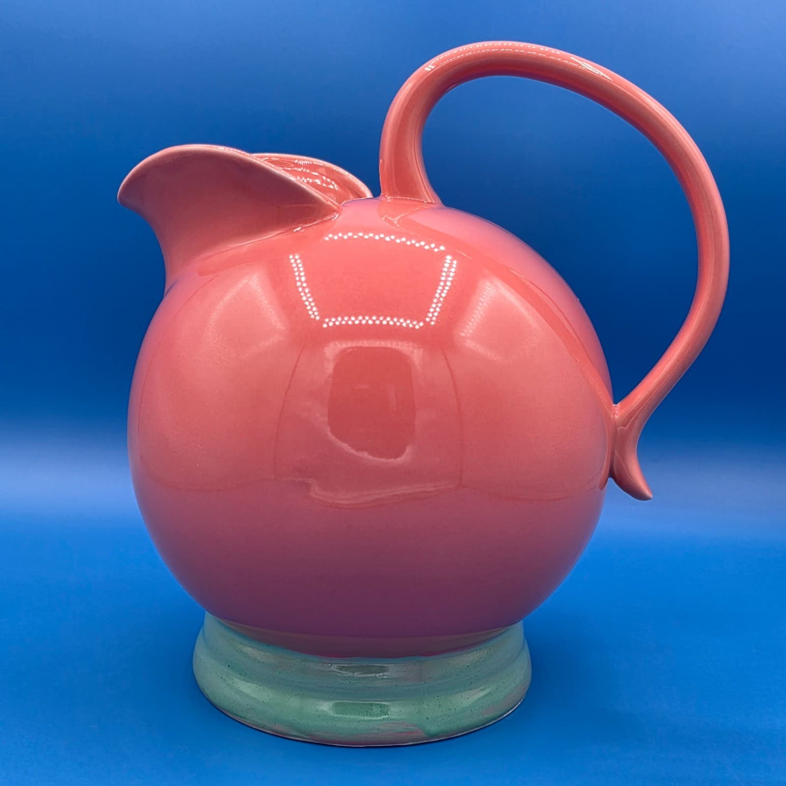 Lindt Stymeist Colorways Ceramic Pitcher Salmon & Green Retro 9” High 2.5 Qt