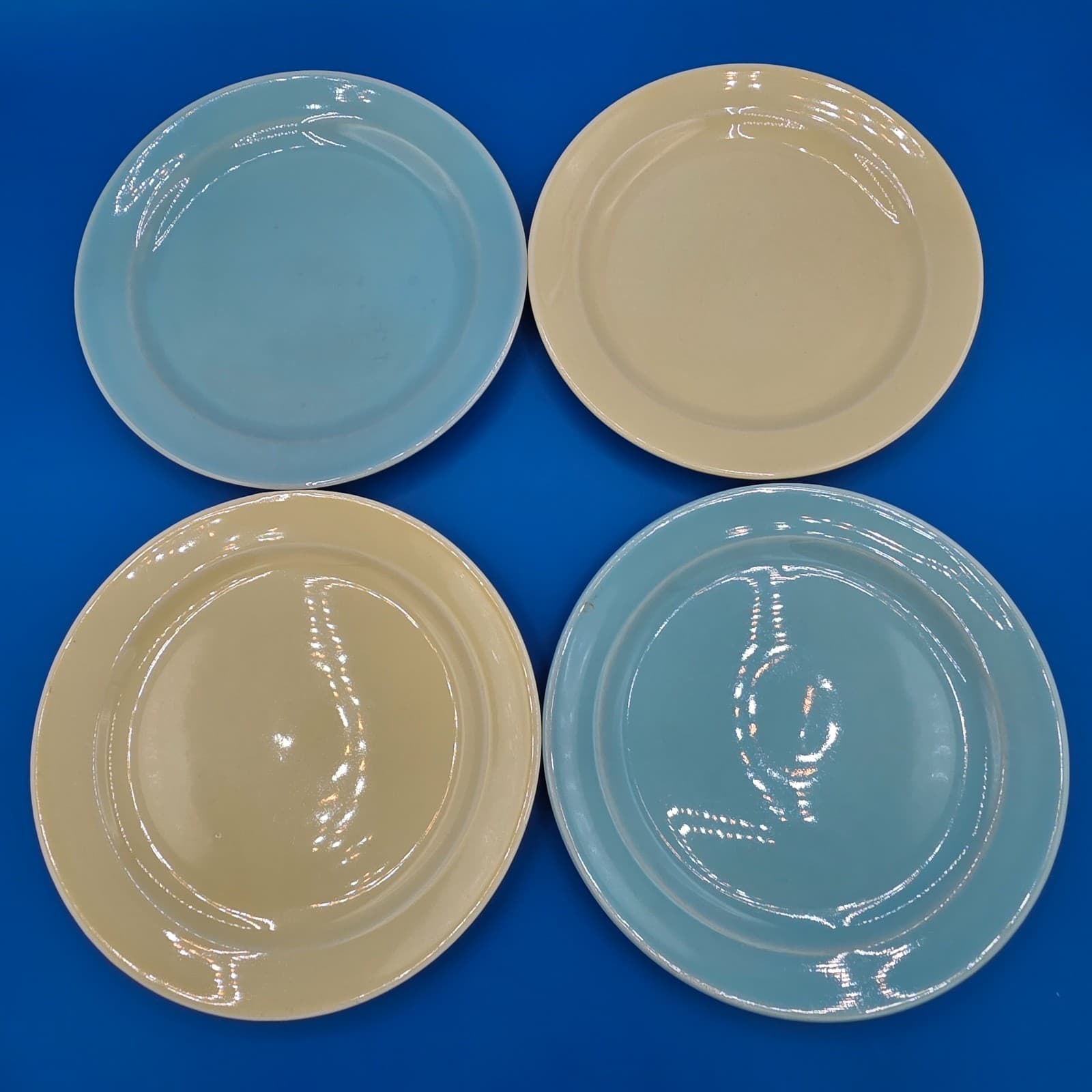 Vintage Lu-Ray Pastel Set Of 3 Bread Dessert Plate 6.5" Ceramic Blue & Yellow