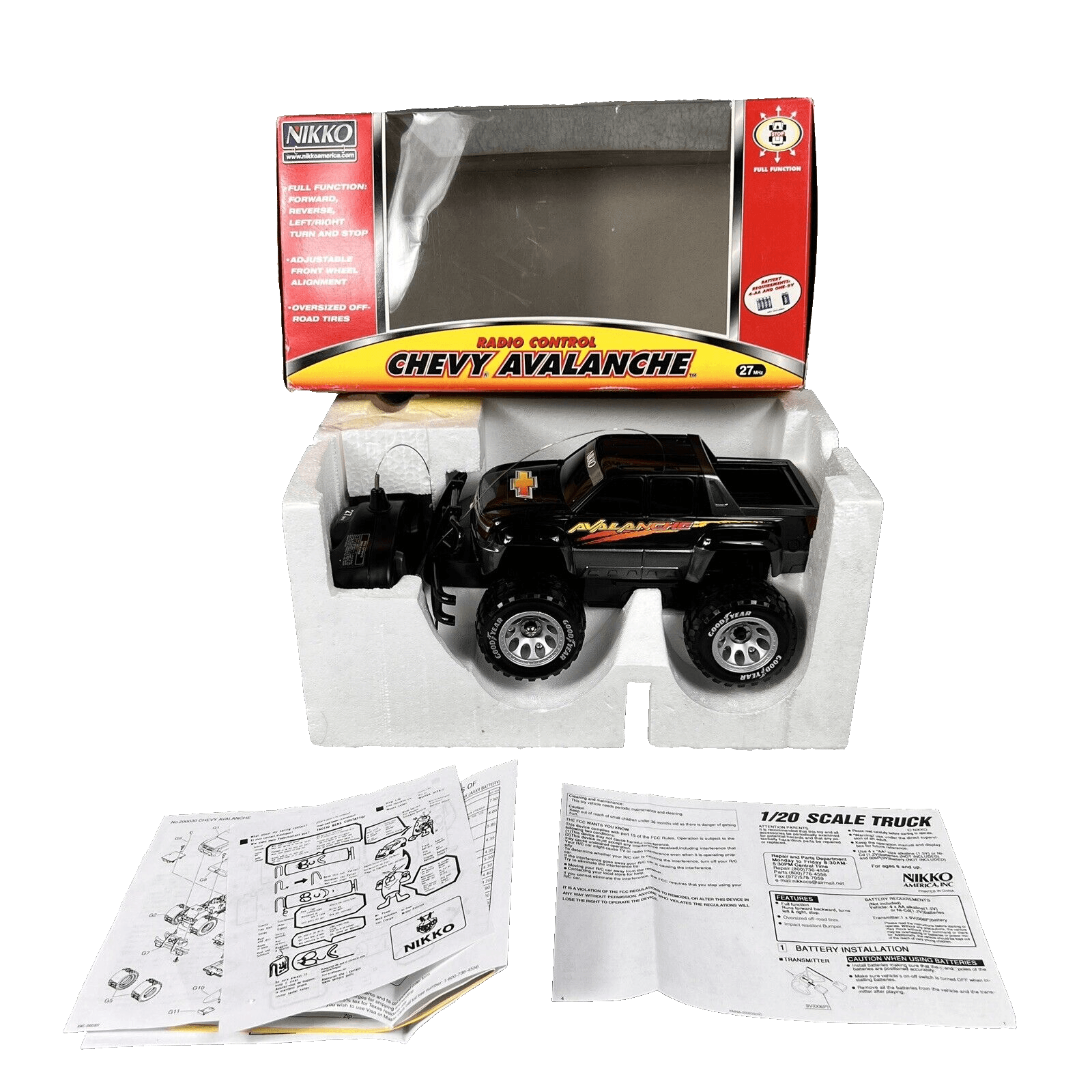 Vintage Nikko RC Chevrolet Avalanche Black Truck 1/20 Scale 200030 Radio Control
