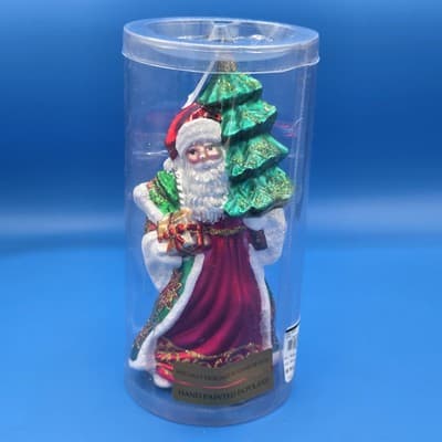 VTG Northstar Poland 8.5" Blown Glass Poinsettia Santa Christmas Tree Ornament