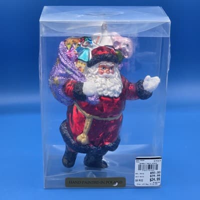 VTG Northstar 7" Sparkle Santa w/ Sack Christmas Ornament Poland Blown Glass