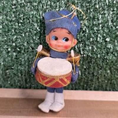 Vintage Felt Drummer Pixie Elf Toy Soldier Christmas Ornament JAPAN 4" MCM