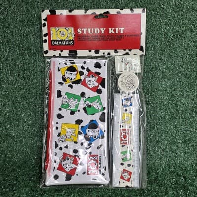 Vintage Disney 101 dalmatian Study Kit Ruler Pencil Pouch Eraser & Sharpener
