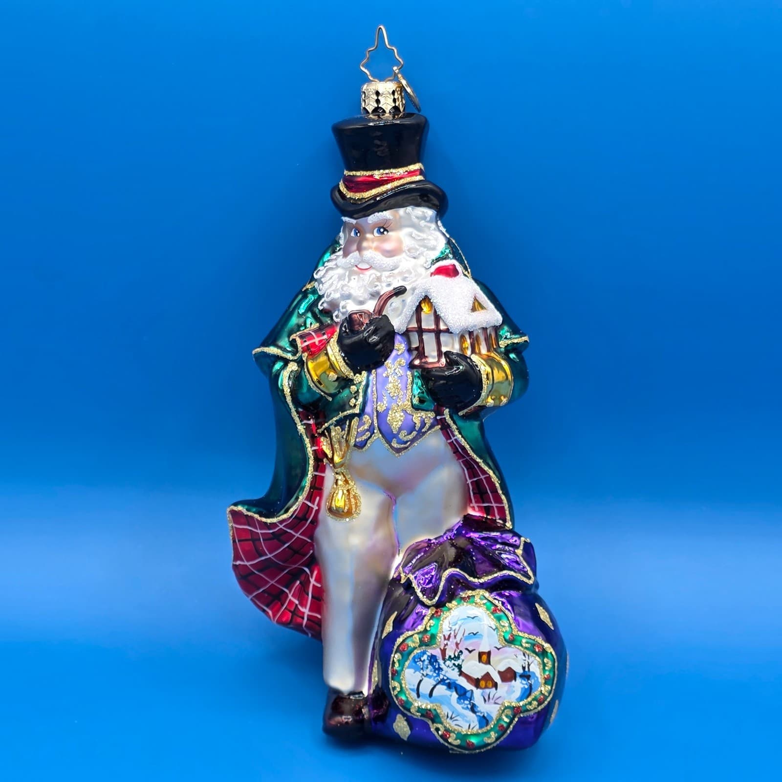 Christopher Radko Quite The Dickens Santa Claus Glitter Glass Ornament 7.5”