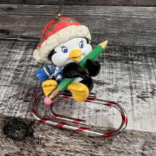 Carlton Cards Heirloom “Teacher -Dated 1996” Penguin On A Paper Clip Ornament