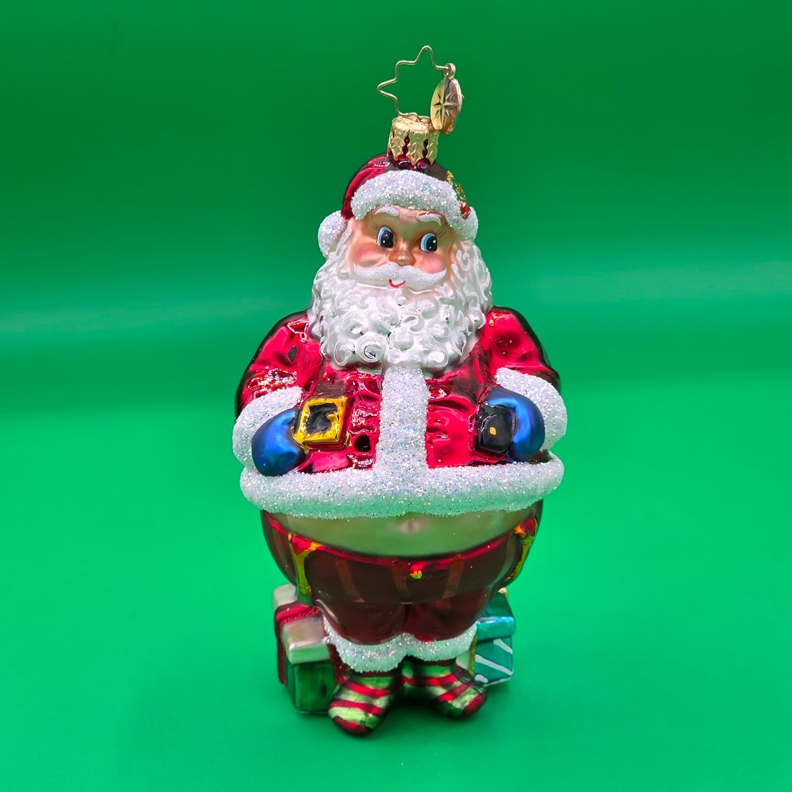 Radko Christmas Glitter Ornament 5.5" Jolly Santa With Presents