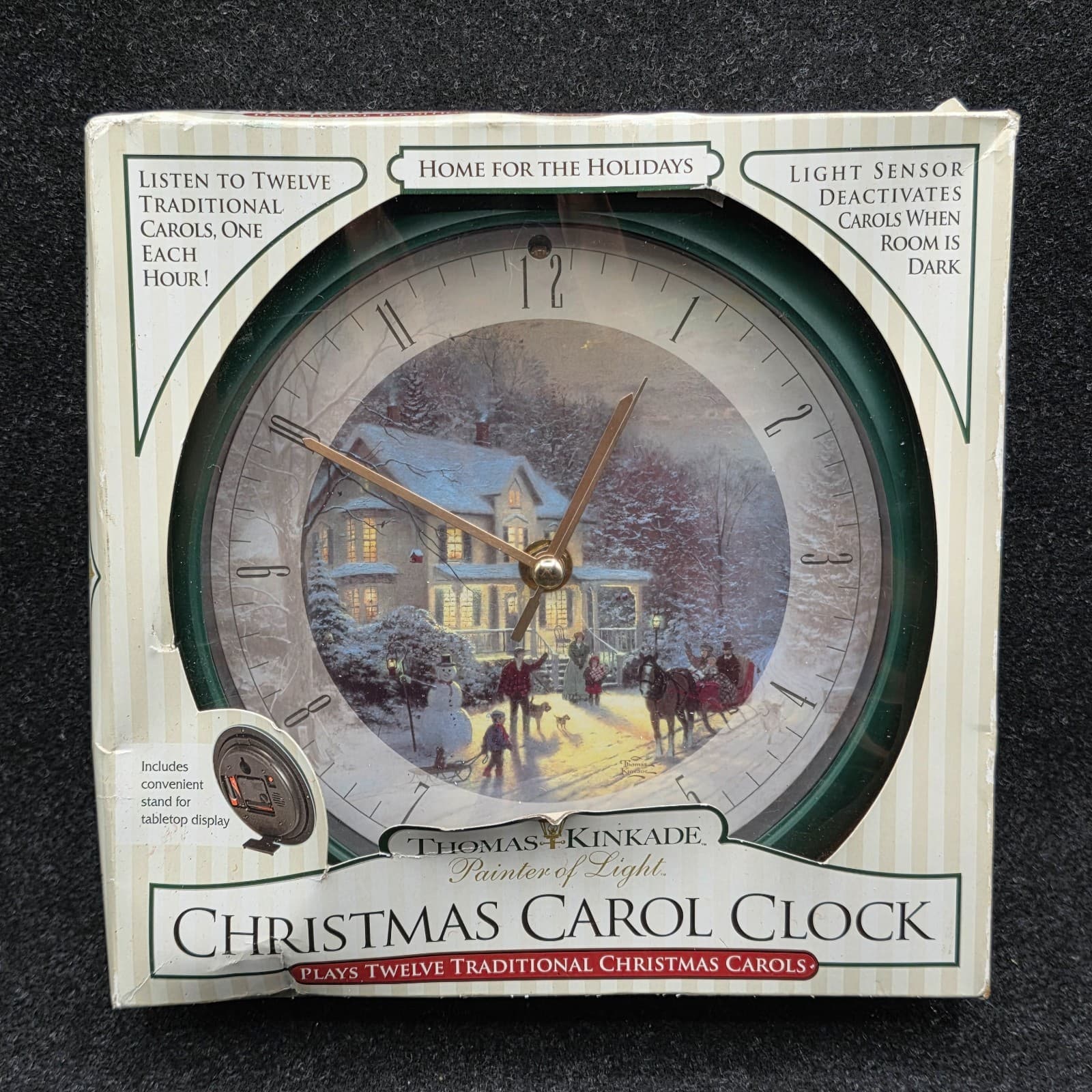 Thomas Kinkade Painter of Light Christmas Carol Clock, Plays 12 Carols, Green