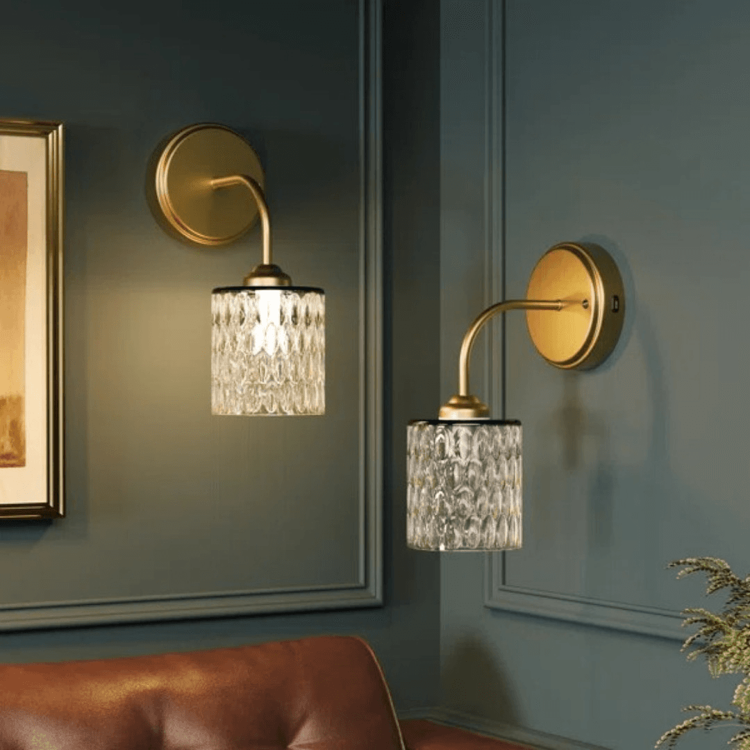 Breakwater Bay 2-Pack Rechargeable Gold Wall Sconce With Hammered Glass Shade, Dimmable LED Cordless Wall Lights With Remote