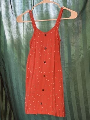 btween Polka Dot Button-Front Sleeveless Dress - Rust Orange