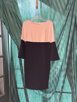 Calvin Klein Colorblock Bell Sleeve Midi Dress - Pink &Black