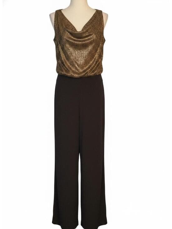 En Focus Studio Elegant Black and Gold Sleeveless Jumpsuit