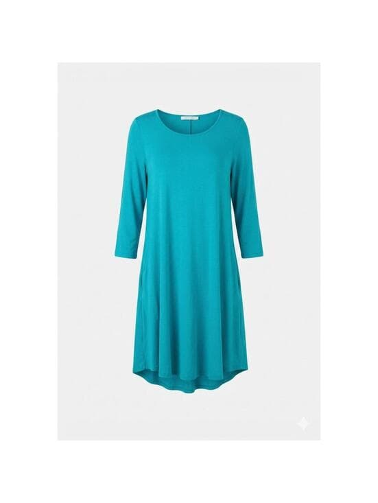 Fit & Flare Swing Dress with Pockets 3/4 Sleeve Teal Blue S