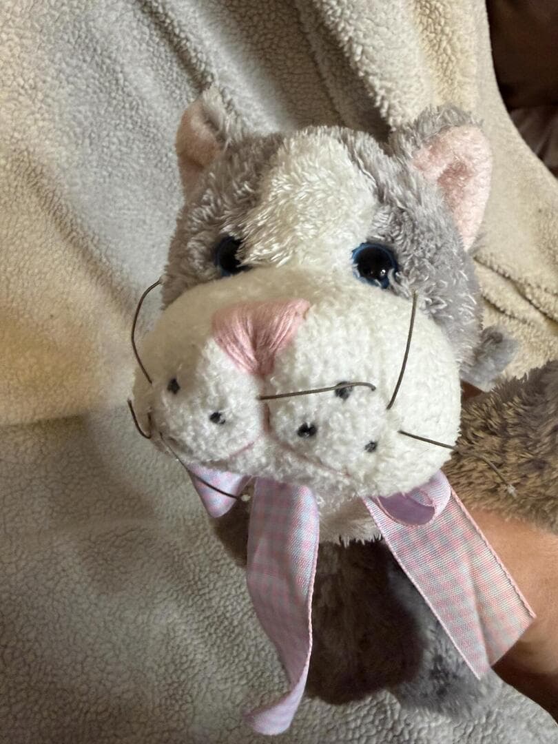 Animal Adventure Grey and White Cat Plush 2006 Kitty Toy Pink Plaid Bow