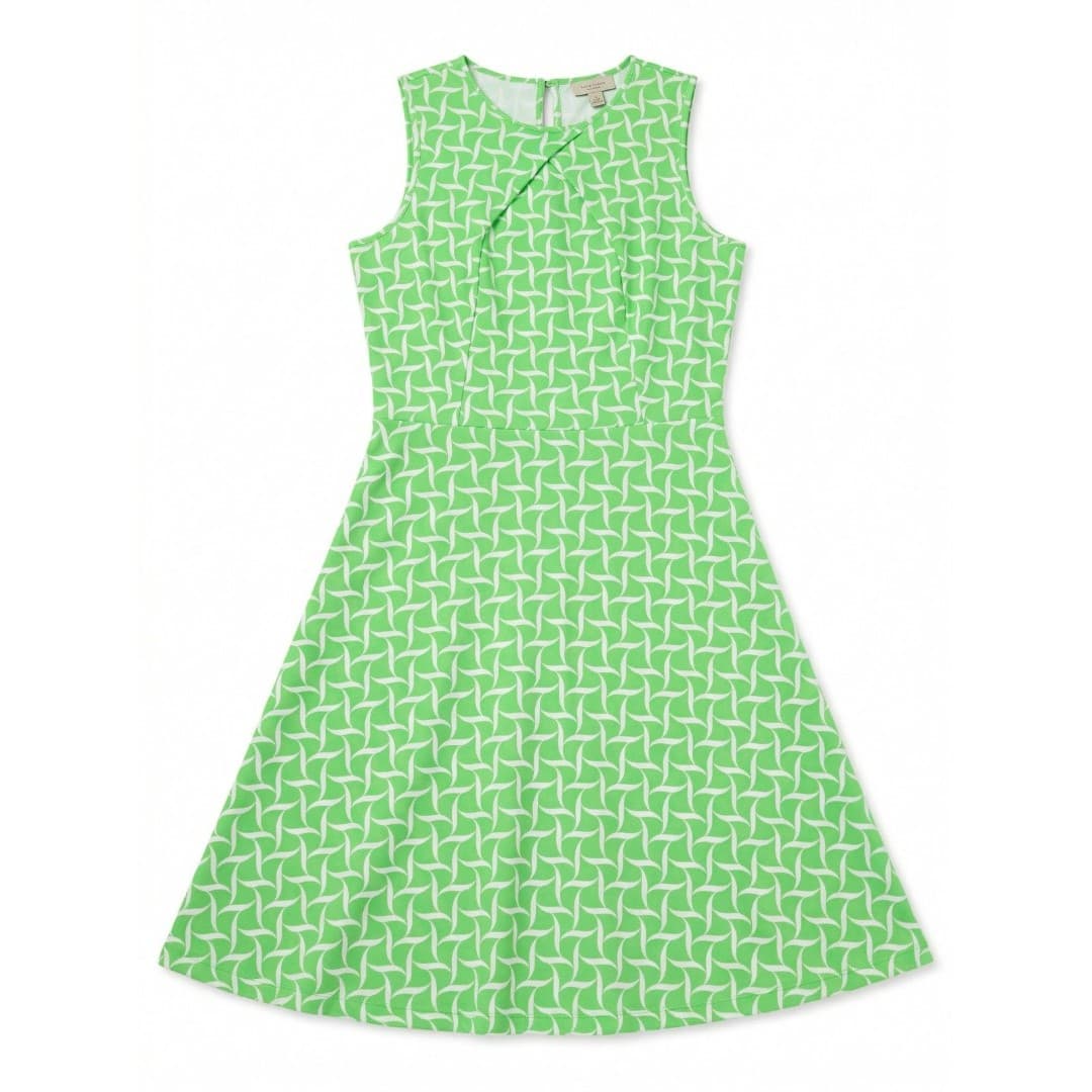 New York & Company Geometric Lattice Fit Flare Sleeveless