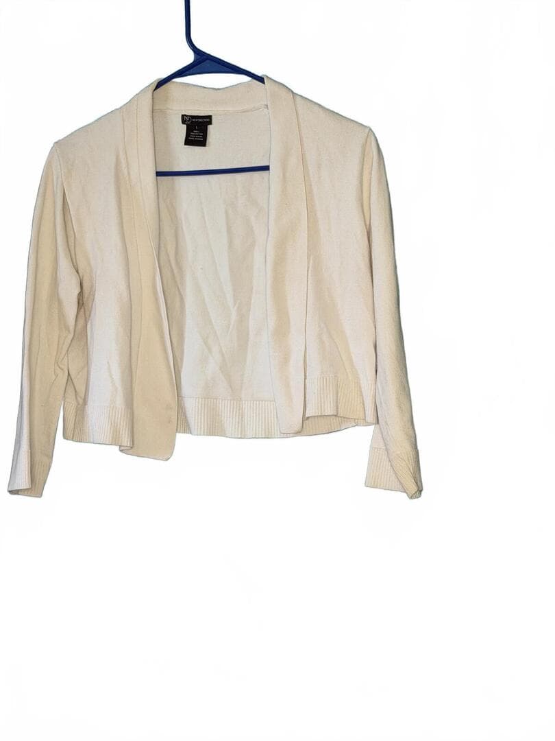 New Directions Cream Cotton Nylon Open Front Cardigan Sweate