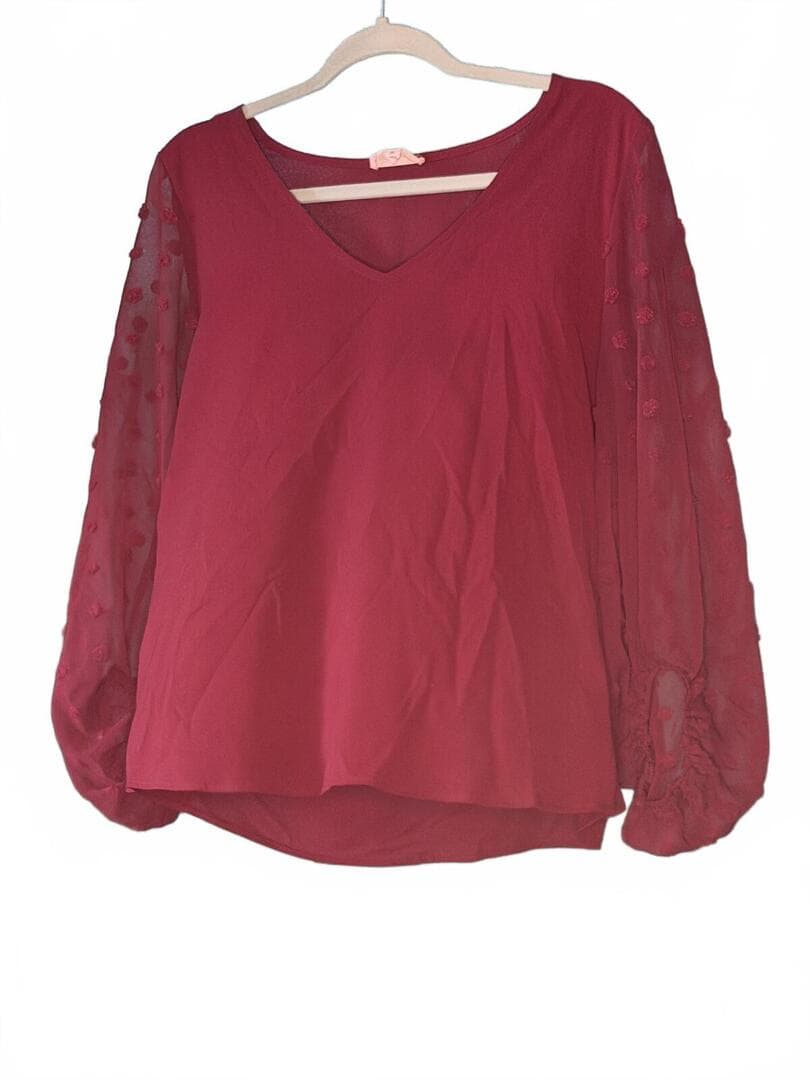 &merci Burgundy Sheer Sleeve Blouse Size M