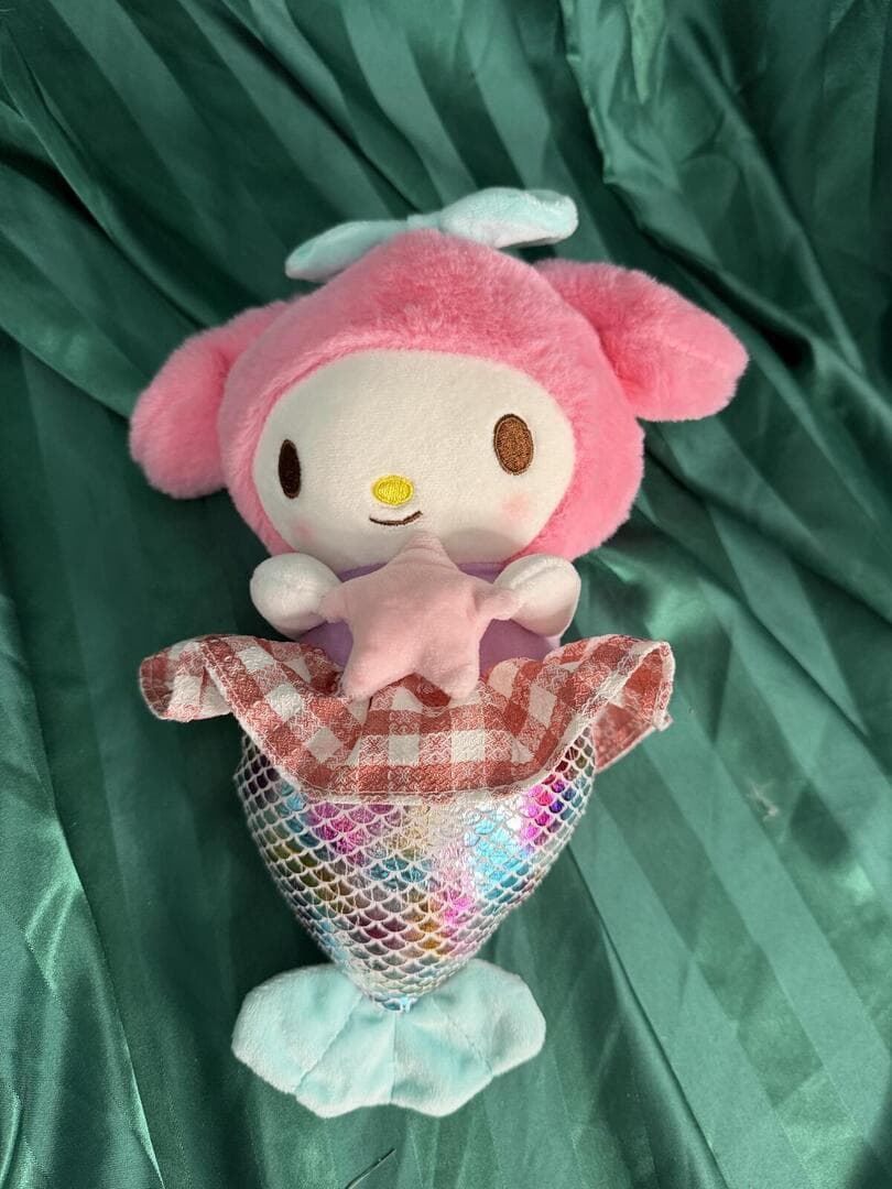 Sanrio My Melody Mermaid Plush Doll Gingham Plaid Pink Toy 10"