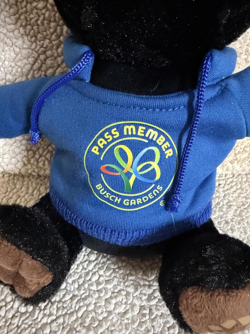 Busch Gardens Pass Member Bear Plush in Blue Hoodie