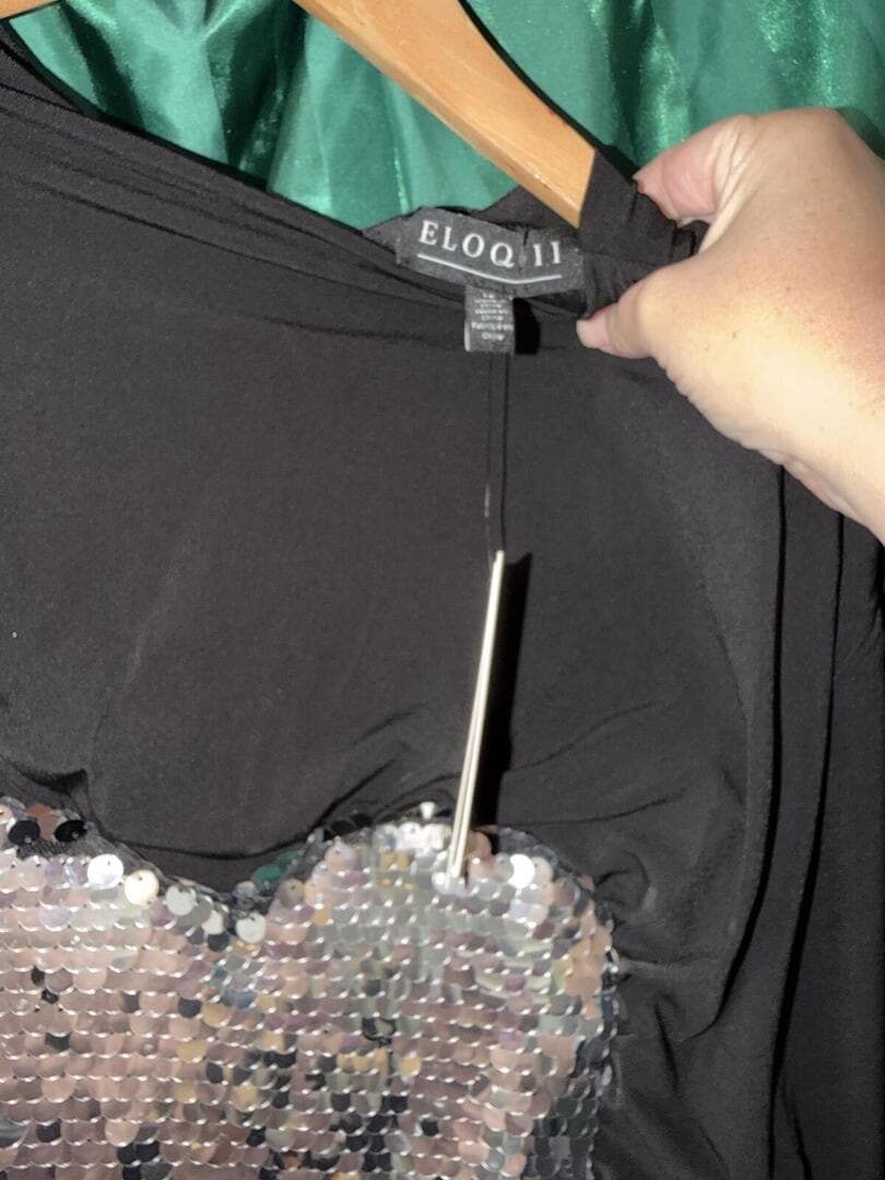 Eloquii Black Sequin Dress Plus Size Ruched Cocktail Gown