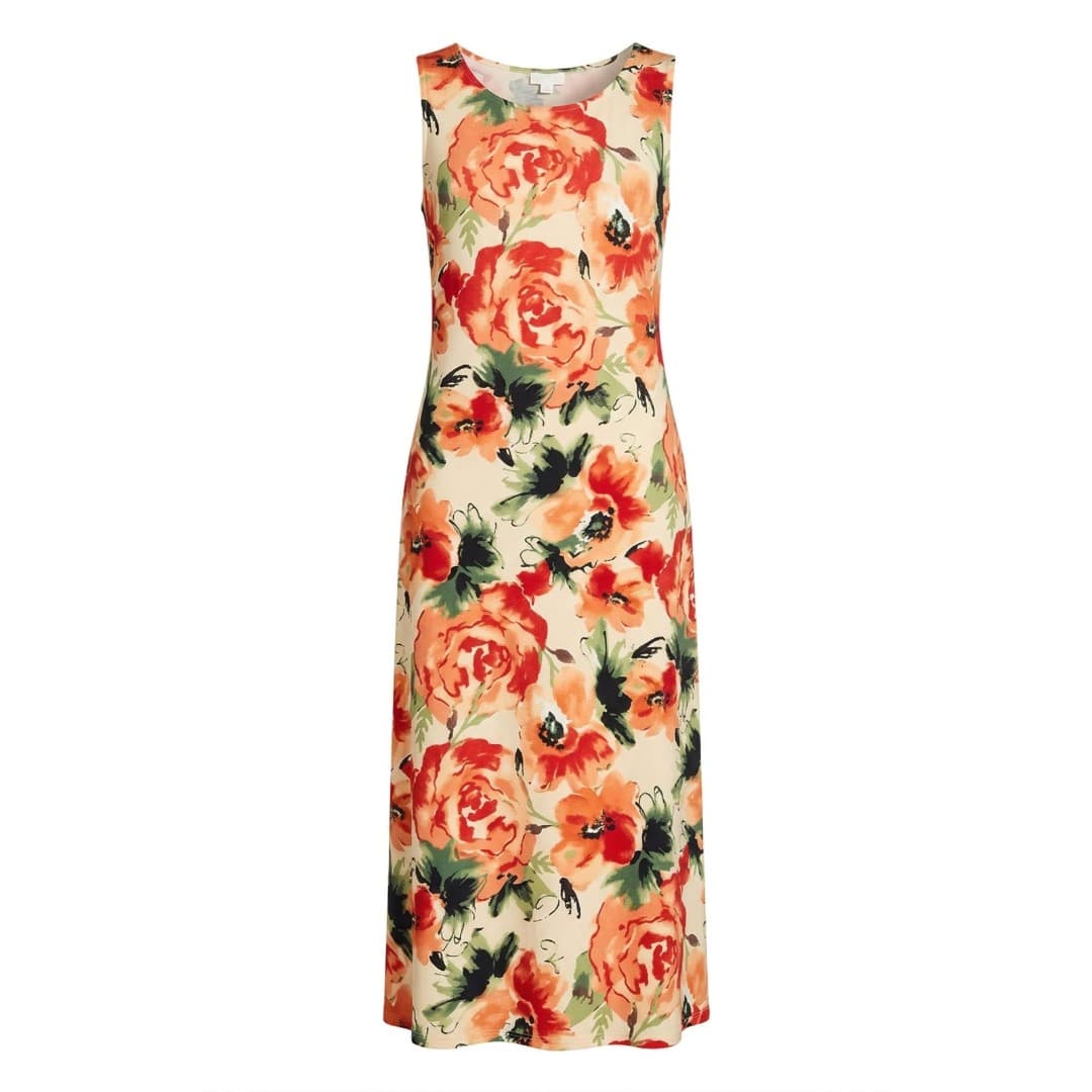 LULAROE Dani Sleeveless Tank Maxi Dress Floral Rose Peach Orange Cream L