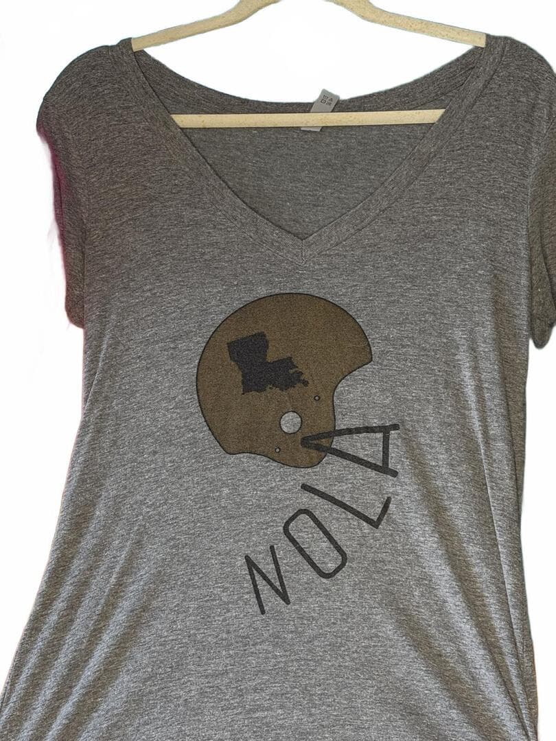 Next Level Gray V-Neck T-Shirt with NOLA Football Helmet