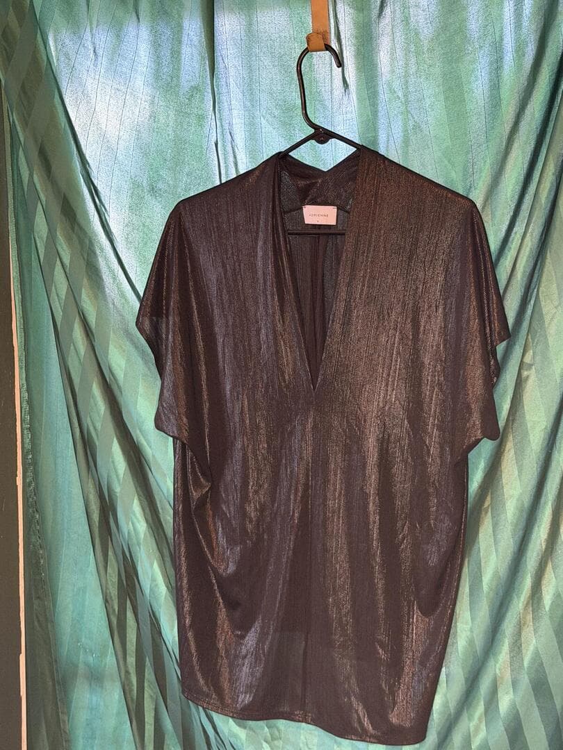 Adrienne Metallic Black Sheer Tunic Top - Size S
