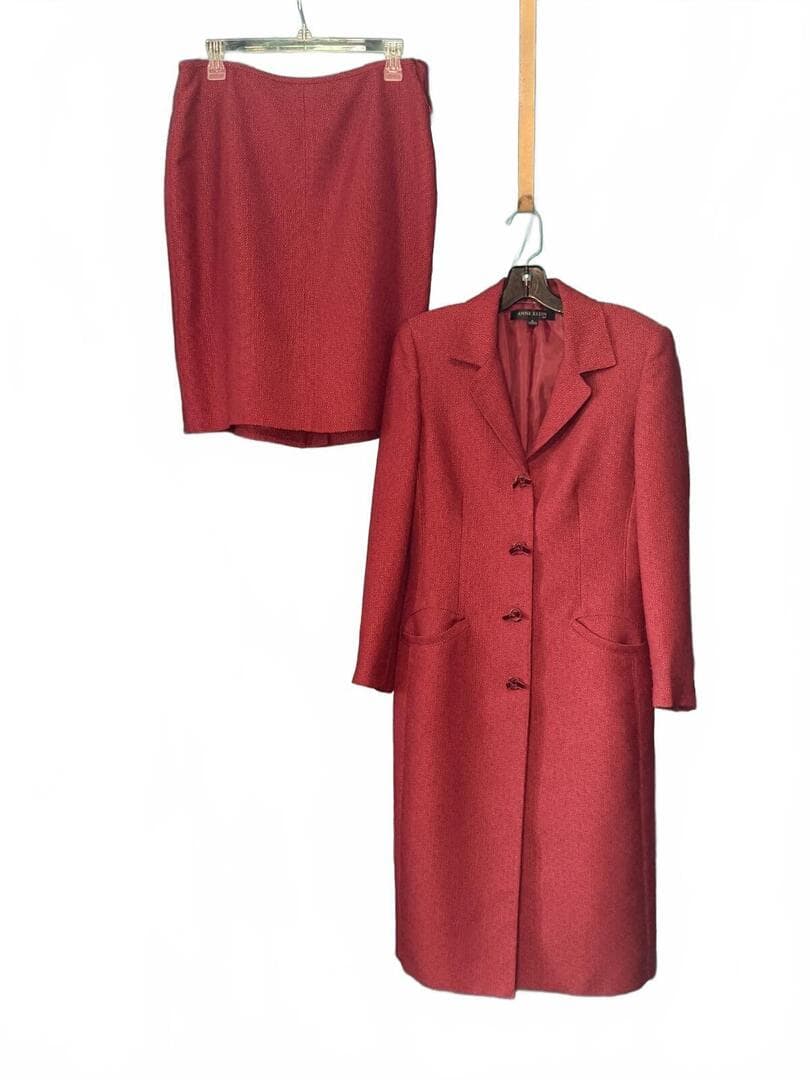 Anne Klein Women's Red Wool Blend Skirt Suit - Size 6