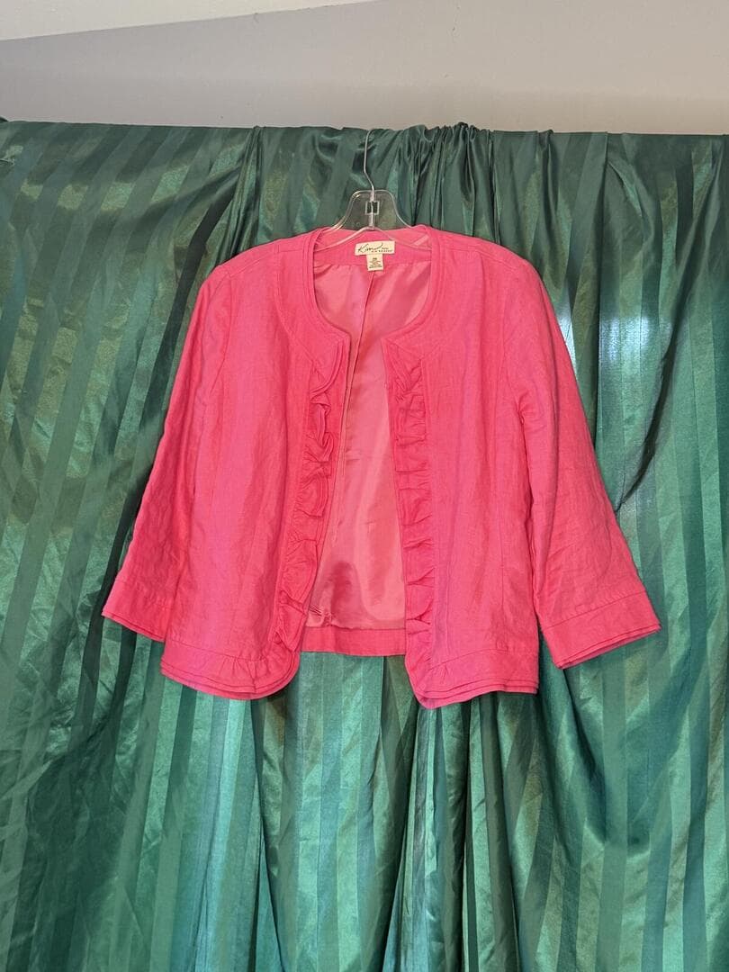 Karen Scott Pink Ruffle Trim Open Front Blazer - Knit Jacket