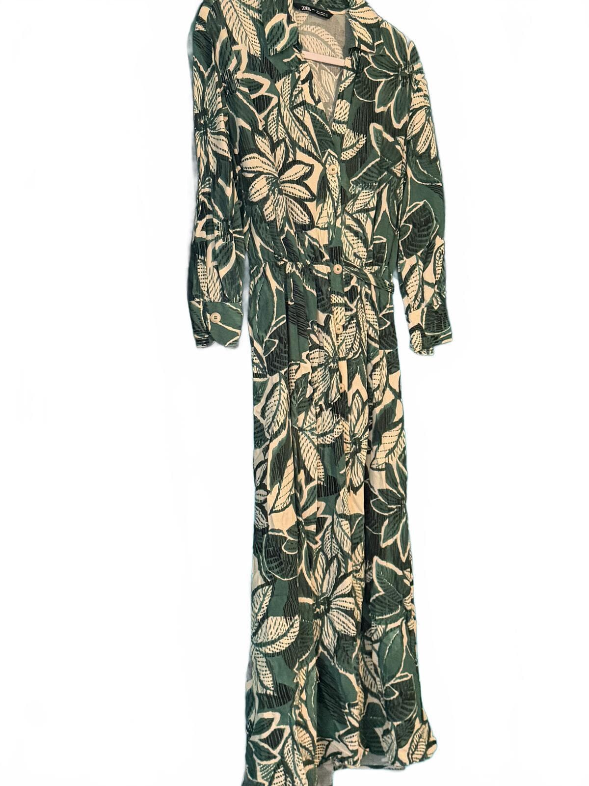 Zara 3/4 Sleeve Floral Button-Up Dress with Belt