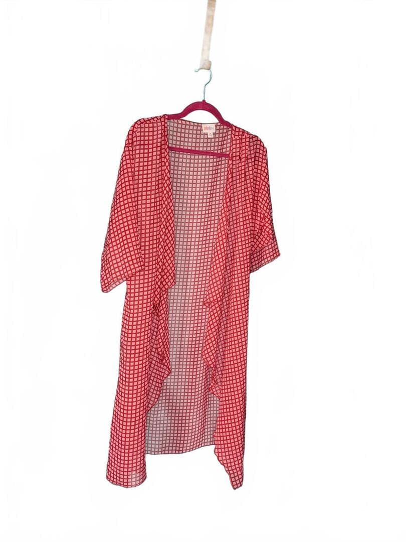 LuLaRoe Medium Red Checkered Kimono Cardigan