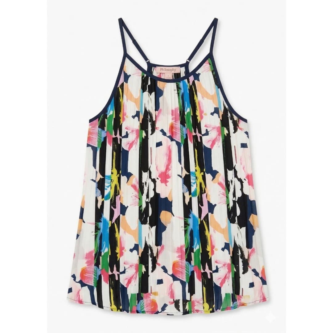 Philosophy Sleeveless Halter Top Abstract Blouse Floral