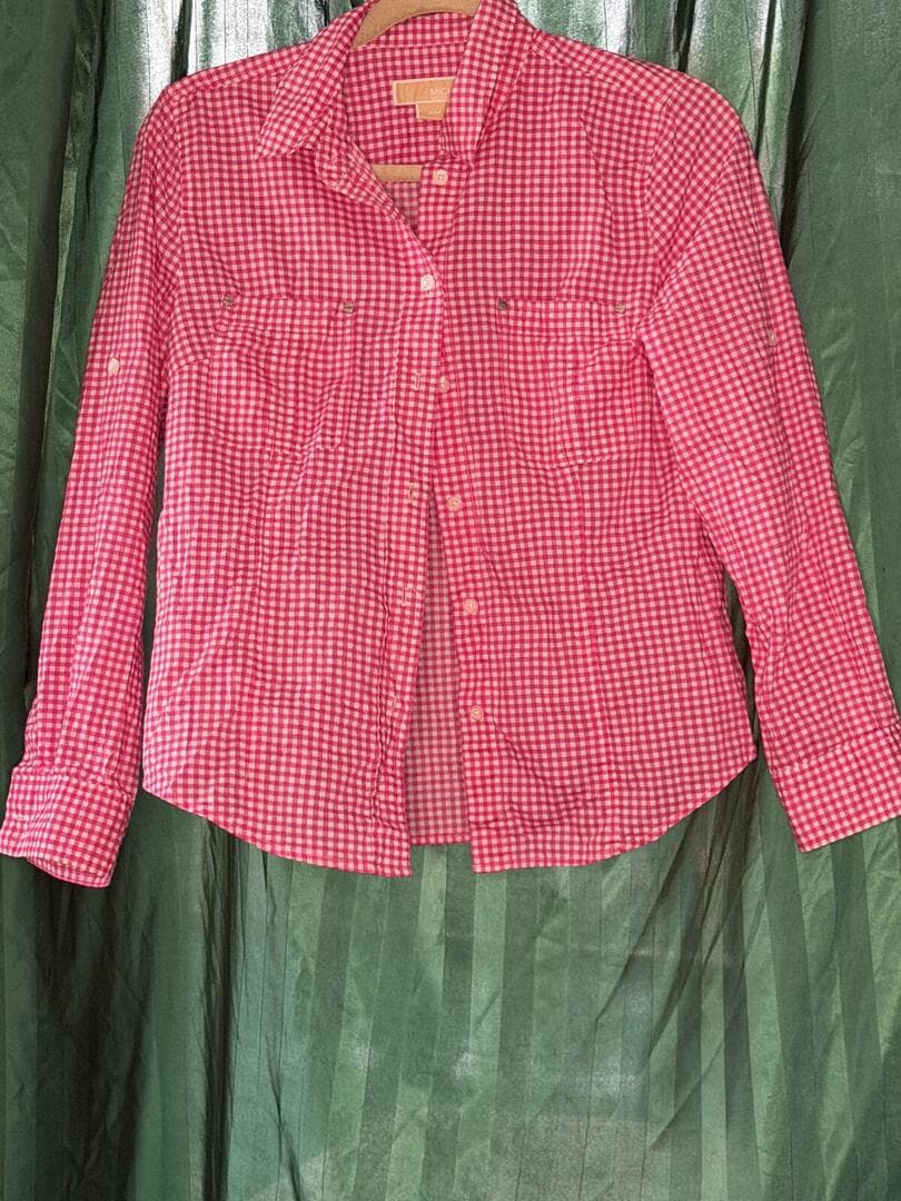 Michael Kors Plaid Gingham Long Sleeve Button-Up (Petite M)
