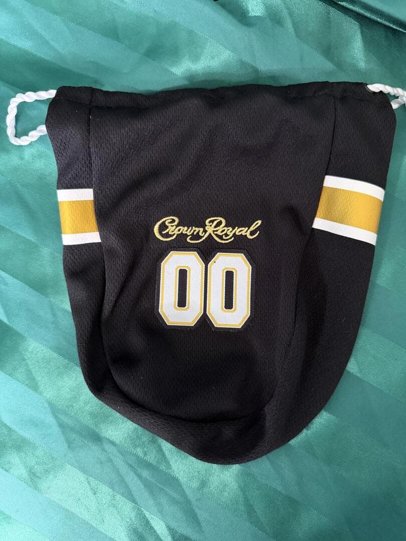 Crown Royal Black Drawstring Bag with Gold Stripes