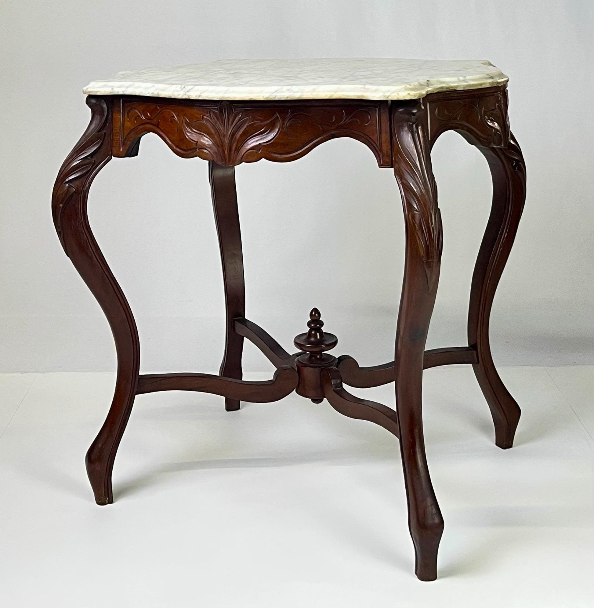 Victorian Rococo Revival Carved Walnut & Marble Top Parlor Table