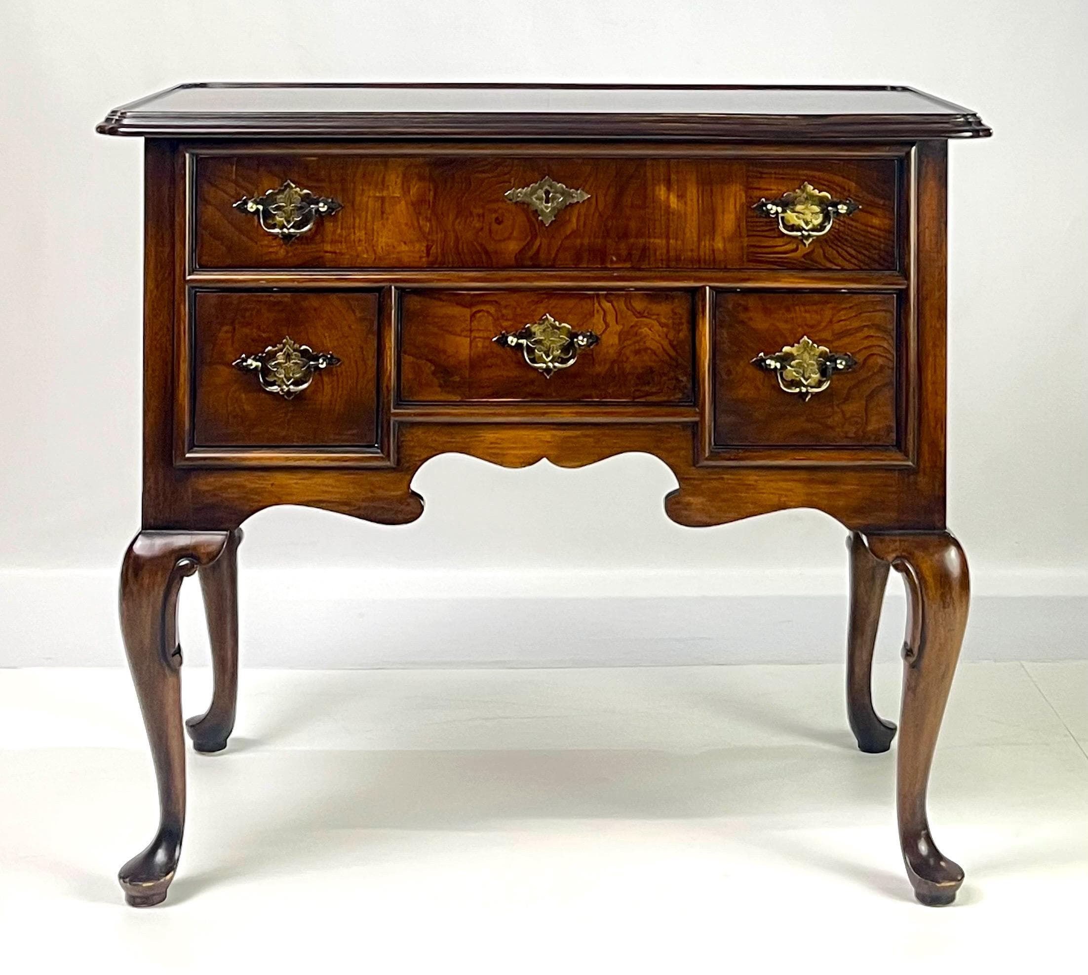 Vintage Hekman Queen Anne Style Walnut Burl Lowboy Dressing Table / Side Accent Chest