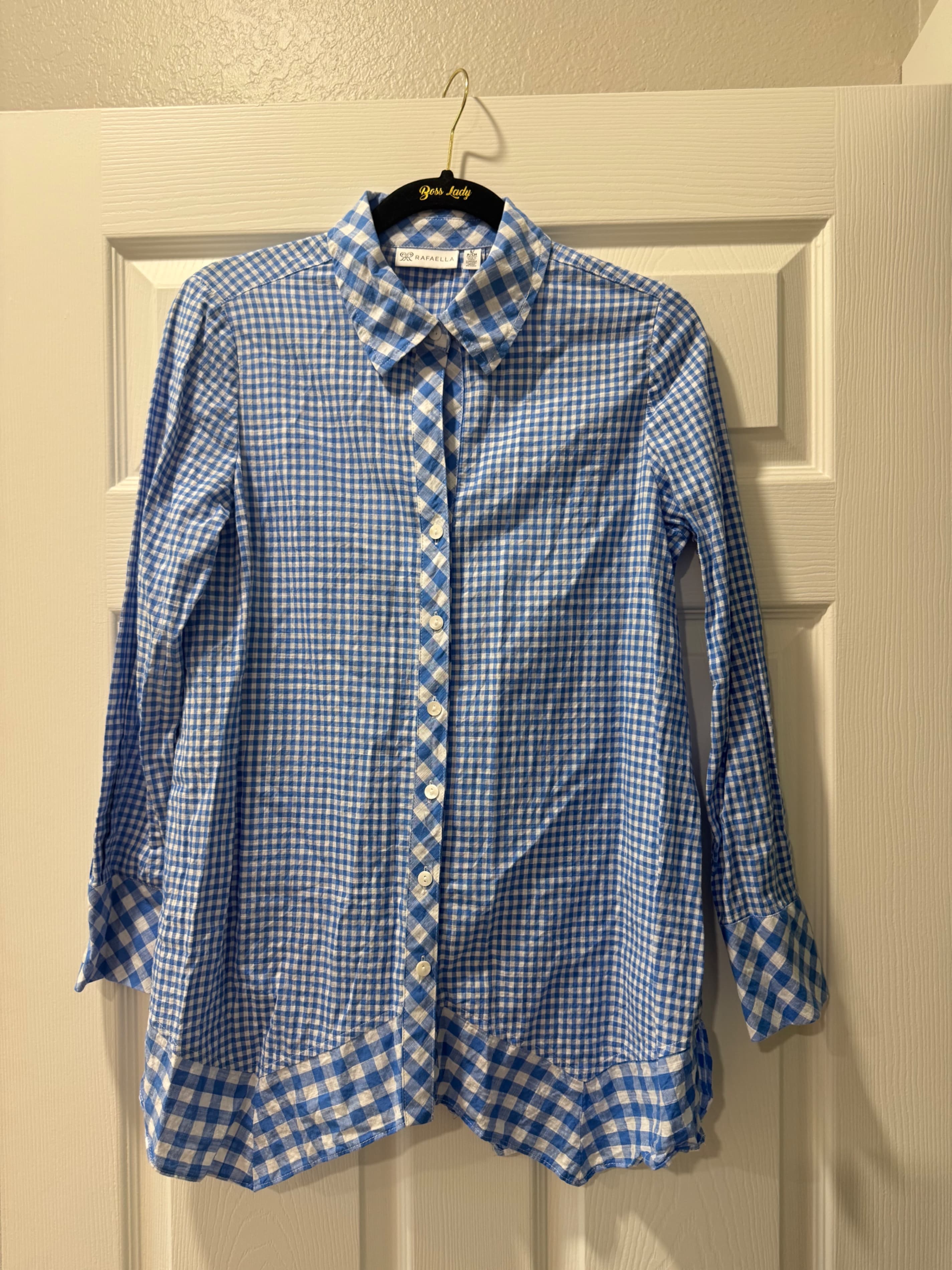 Rafaella Blue Gingham Button-Up Shirt Size S